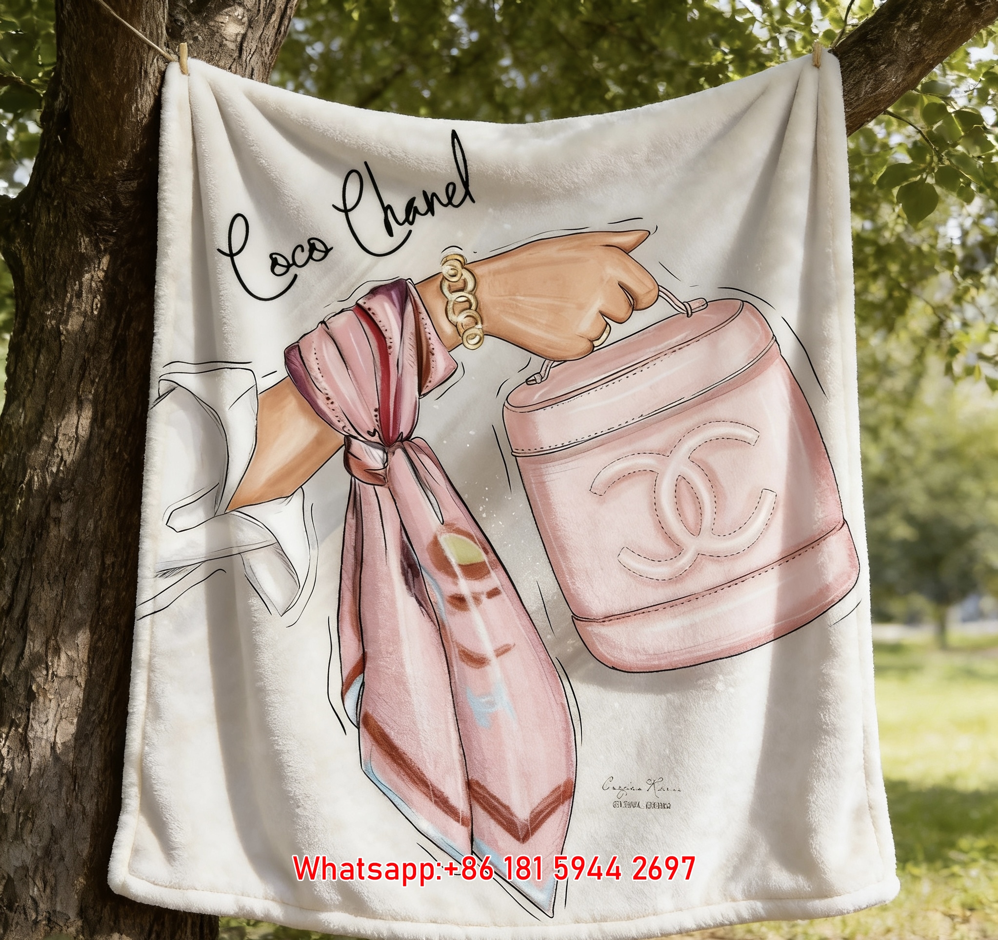 Coco Chanel Pink Bag & Scarf Flannel Sofa Throw Blanket IMG_6729